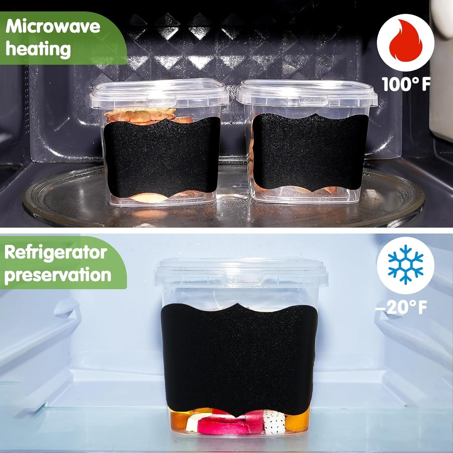 Jinei 50 Pcs Plastic Deli Containers with Lids Clear Square Food Storage Containers Stackable Airtight Square Container with Lids with 9 Labels and Marker for Kitchen Storage Meal Take out (8 oz)