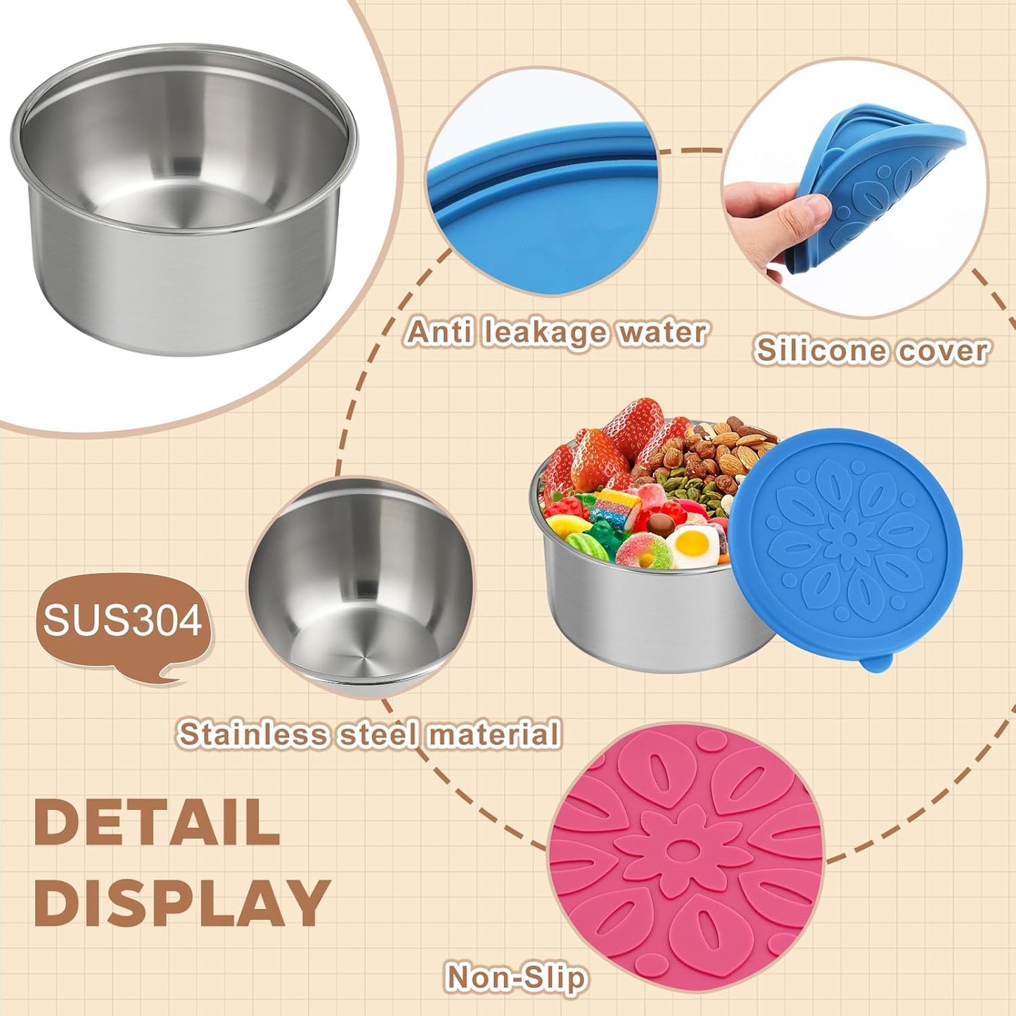 Cmonie 3Pack Stainless Steel Containers with Lids,10/20/33 oz Easy Open Leak Proof Metal Snack Containers,Food Storage Bento Box for Snacks, Fruits (3Pcs-33 oz)