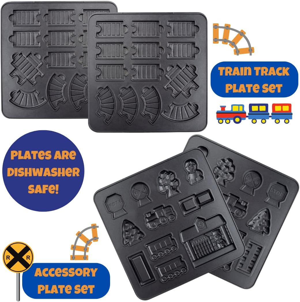 Train Set Waffle Maker – Build Track & Cargo Car Shaped Mini Waffles – Electric Non-Stick Plates, Dishwasher-Safe Removable Inserts for Kids Xmas Breakfast, Pancakes, Snacks, Family Fun Gift & Play!