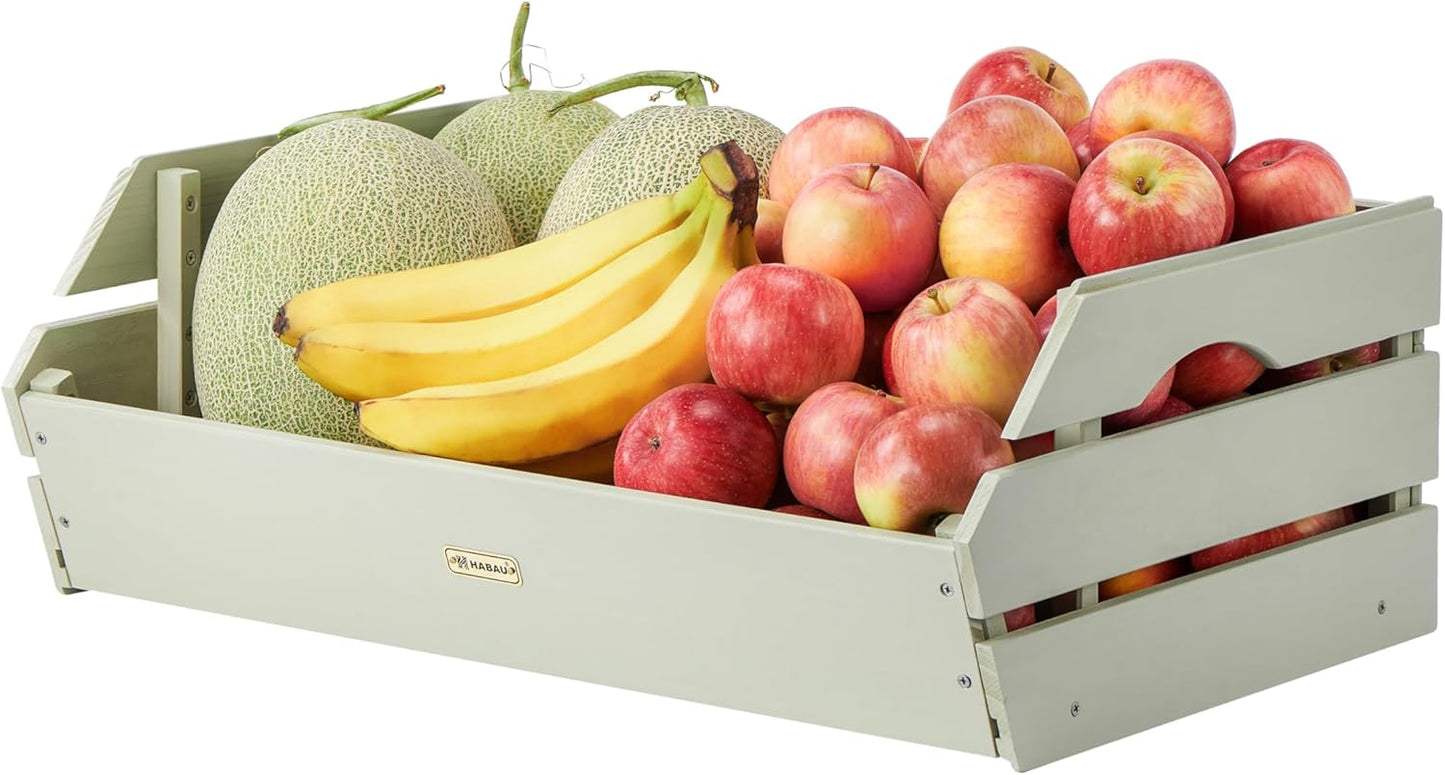 HABAU Wood Potato Onion Storage Bins - Wooden Stackable Produce Basket - Fruit Vegetable Storage for Kitchen Pantry Organization