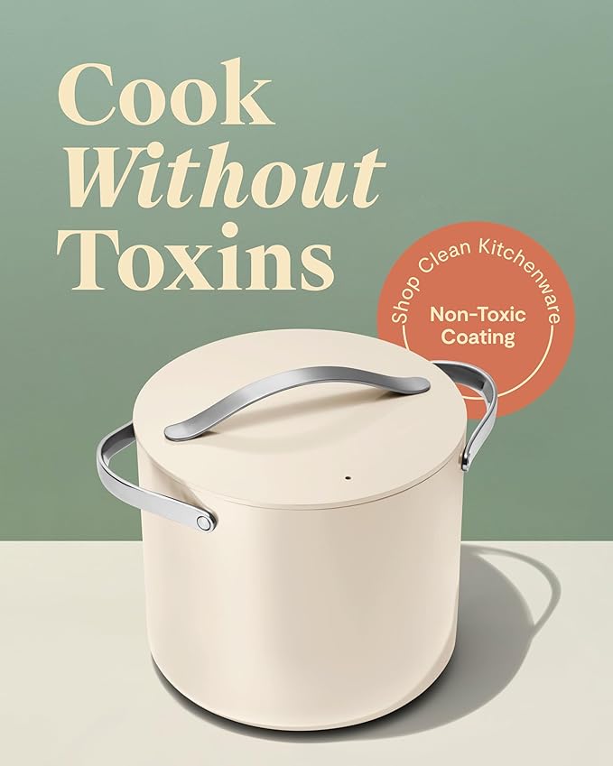 Caraway Stock Pot - 12 Qt Ceramic Coated Pot With Lid - Fee From Forever Chemicals - Large Pot for Bigger Batches - Gray