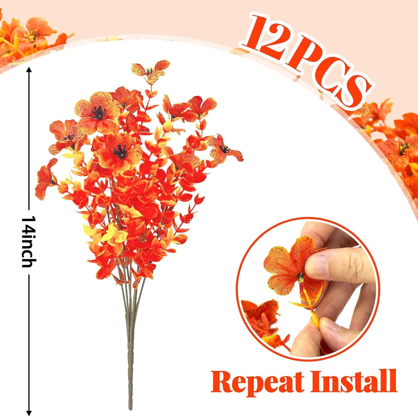 Artificial Flowers for Outdoors UV Resistant 12 Bundles Fake Flowers Realistic Faux Flowers Artificial Plants Outdoor for Fall Indoor Garden Patio Window Box Kitchen Home Autumn Decor