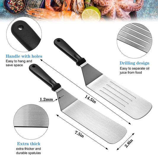 Flat Top Griddle Accessories Set for Blackstone and Camp Chef, Professional Grill Spatula Set with Burger Spatulas Scraper, BBQ Tool Griddle Utensils Kit for Men Outdoor Flattop Grills Cooking (Black)