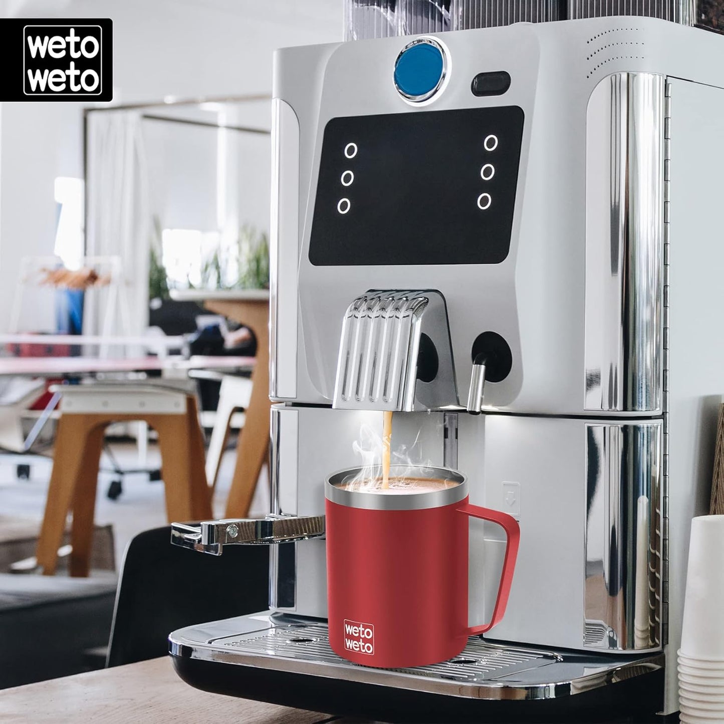 WETOWETO 14 oz Coffee Mug, Vacuum Insulated Camping Mug with Lid, Double Wall Stainless Steel Travel Tumbler Cup, Coffee Mugs Outdoor, Powder Coated Harvest Red