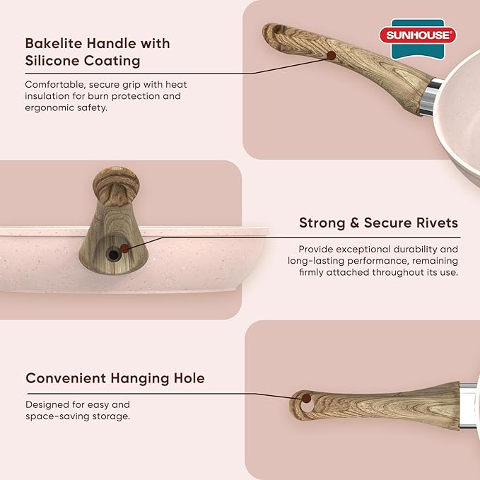 Sunhouse – Durable 9.5 Inch / 24 cm Nonstick Skillet, 4-Layer Non-Stick Frying Pan, PFOA-Free, Stay-Cool Handle, Induction Compatible with All Cooktops