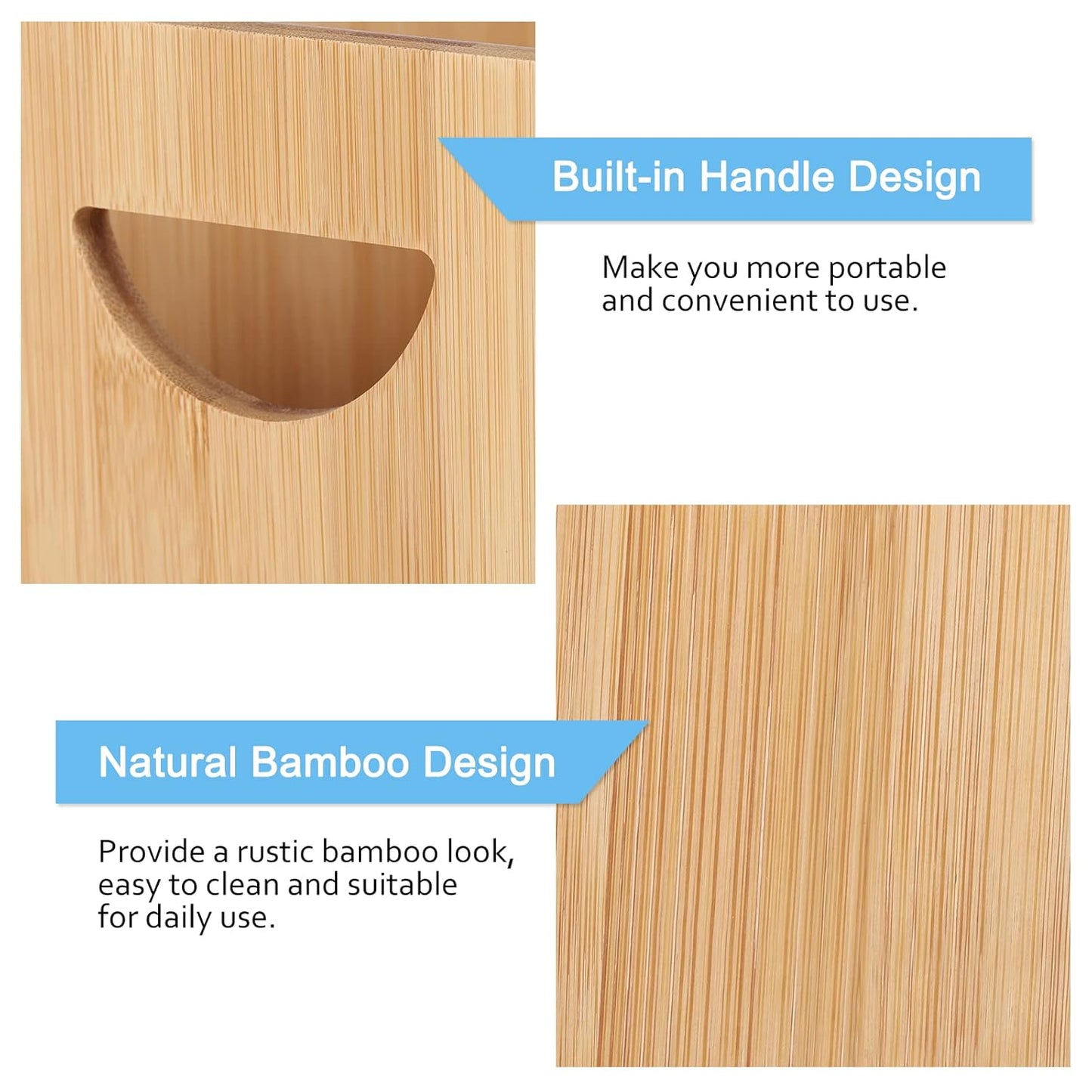 MOOACE Small Trash Can, Bamboo Bathroom Trash Can, Office Waste Basket, Rectangular Garbage Can with Handle, Decorative Natural Trash Recycling Bin for Bedroom Living Room Kitchen 2 Gallon