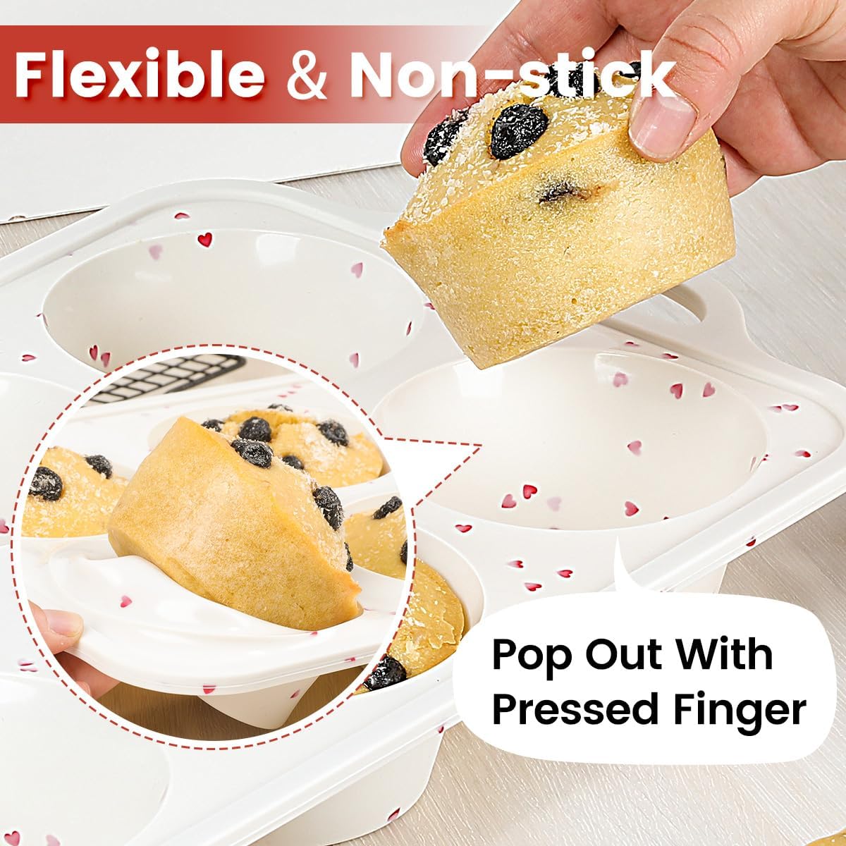 Jumbo Muffin Pan, Metal Reinforced Frame 3.5 Inch Large Silicone Cupcake Pan 6 Cups Large Muffin Pan with Handle Nonstick Jumbo Muffin Tin for Baking Giant Homemade Muffins, Frittatas 1 Pack