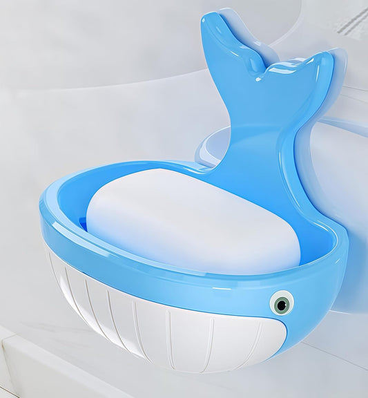 Soap Holder Shower Dish bar Wall Bathroom Shampoo Dishes Caddy Mounted Sponge Adhesive Tray Bath Shelf Draining Dishes Cute Whale Design Bathtub Kitchen Sink jabonera para baño,Light Blue