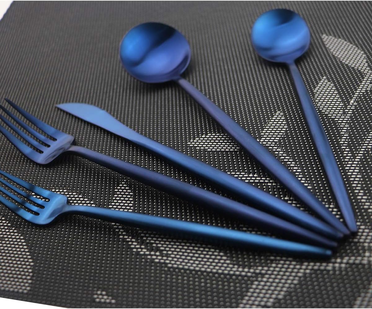 Iridescent Blue Flatware 10 Pieces Tableware Set Cutlery Set Dinnerware Anti-rust Utensil Set,Salad Spoons Knives and Dessert Forks, Silverware Service for 2