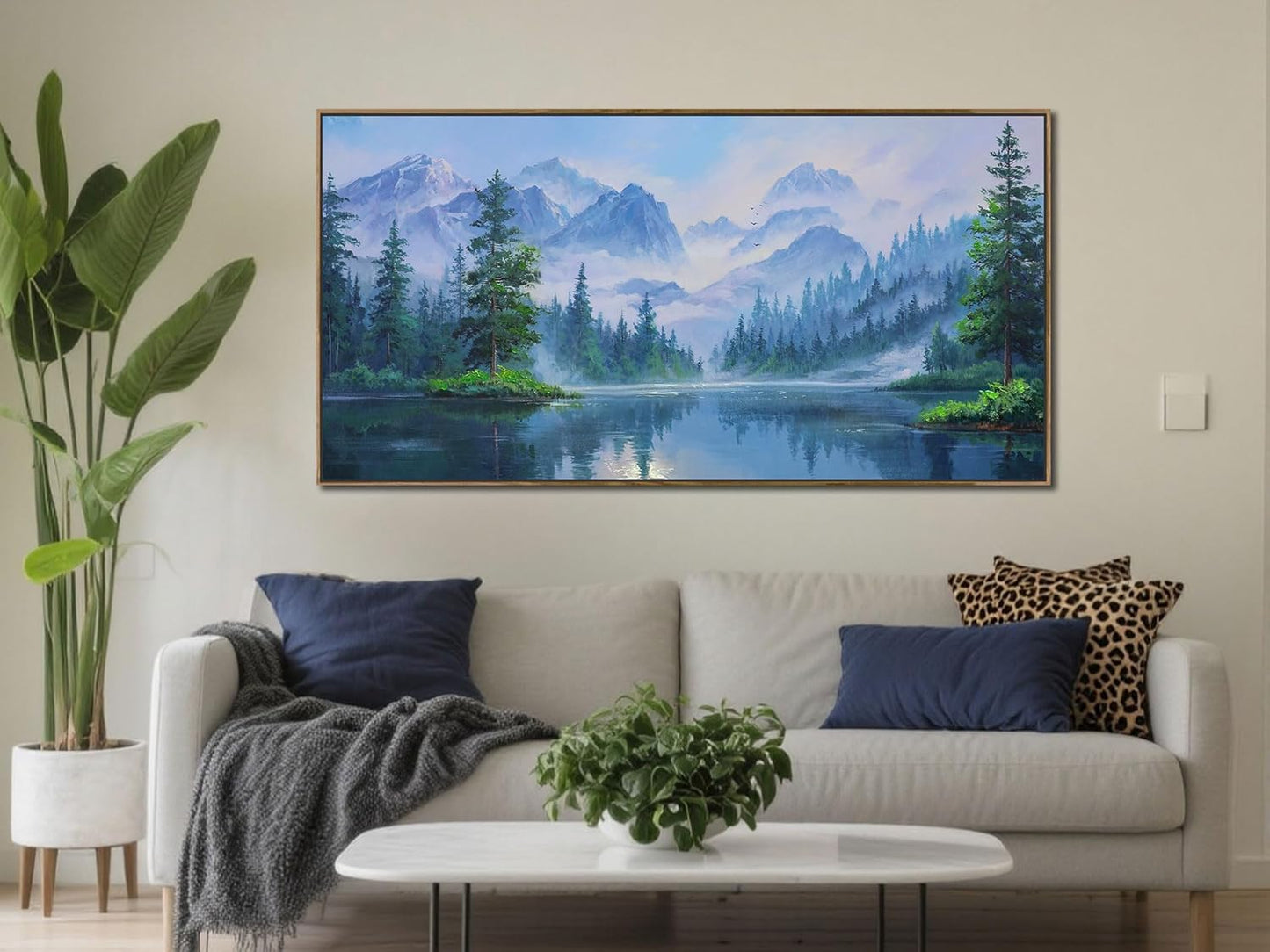 Ardemy Large Landscape Canvas Wall Art for Living Room Framed Lake Teal Pictures Bedroom Wall Decor Textured Misty Forest Scenery Paintings Artwork for Walls Home Office,40"x20"