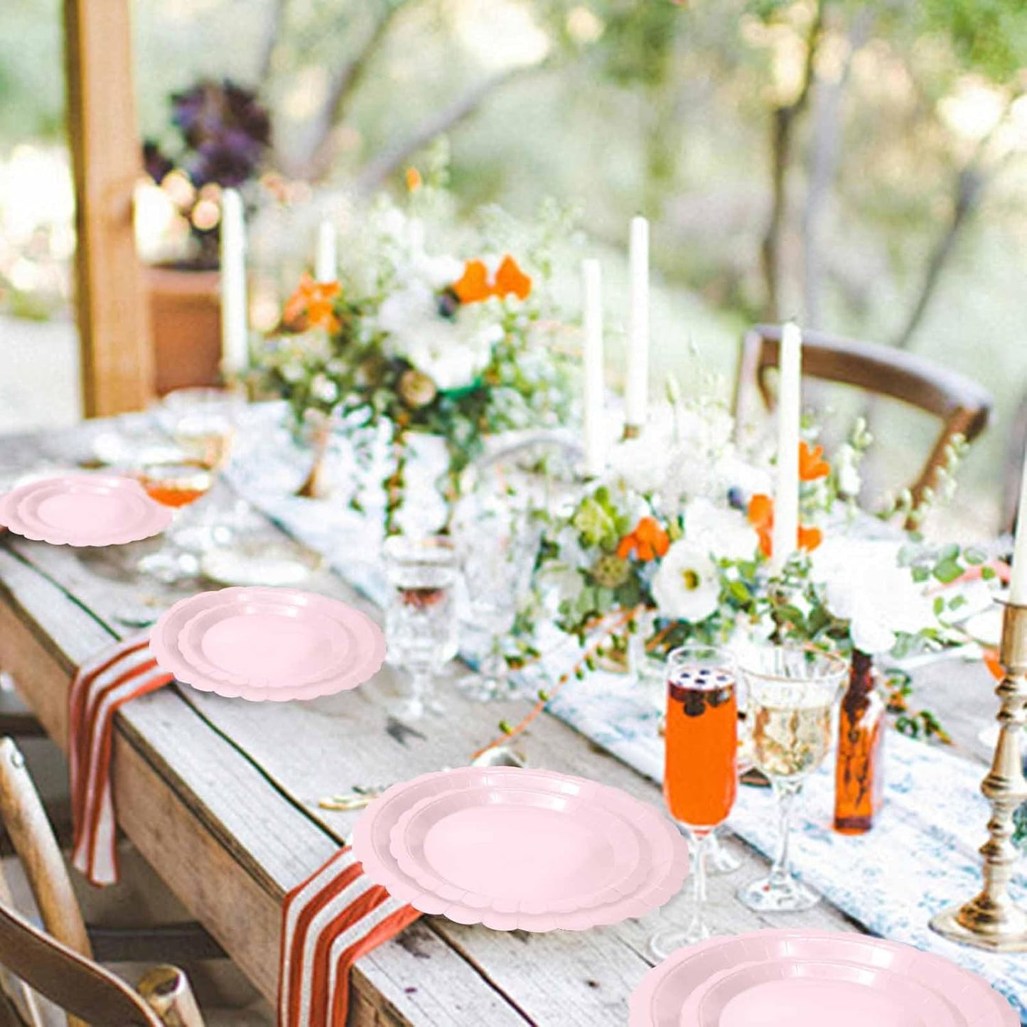 50 Pcs Light Pink Scalloped Paper Plates 25 × 7'' and 25 × 9'' Disposable Pink Scalloped Dinner Plates for Wedding Baby Shower Birthday Party Disposable Dessert Plate