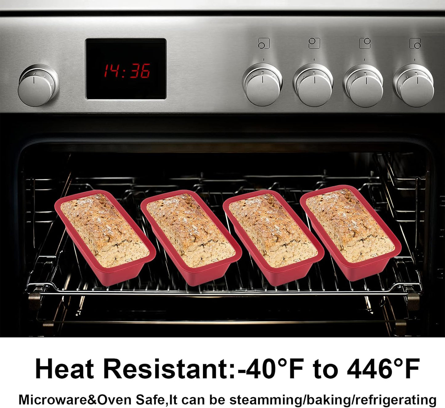 Silicone Mini Loaf Pan Set of 4, NonStick Easy Release Rectangle Silicone Mini Cake Pan for Baking Bread, Flexible BPA Free Silione Baking Mold and Bread Mold, Toast Pan, Brownie Loaf Pan, Cake Mold…