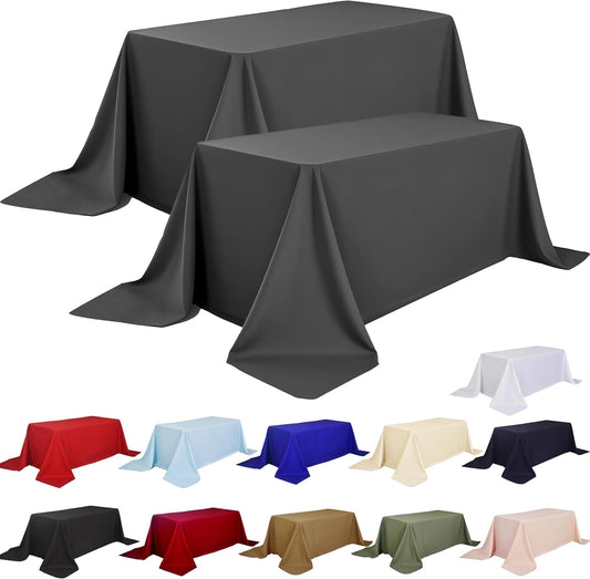 2-Pack 90x132 inch Grey Table Cloths, Solid Stain and Wrinkle Resistant Oblong Tablecloth, Premium Plain Weave Polyester Fabric Rectangle Table Linen Covers for Hotel, Wedding