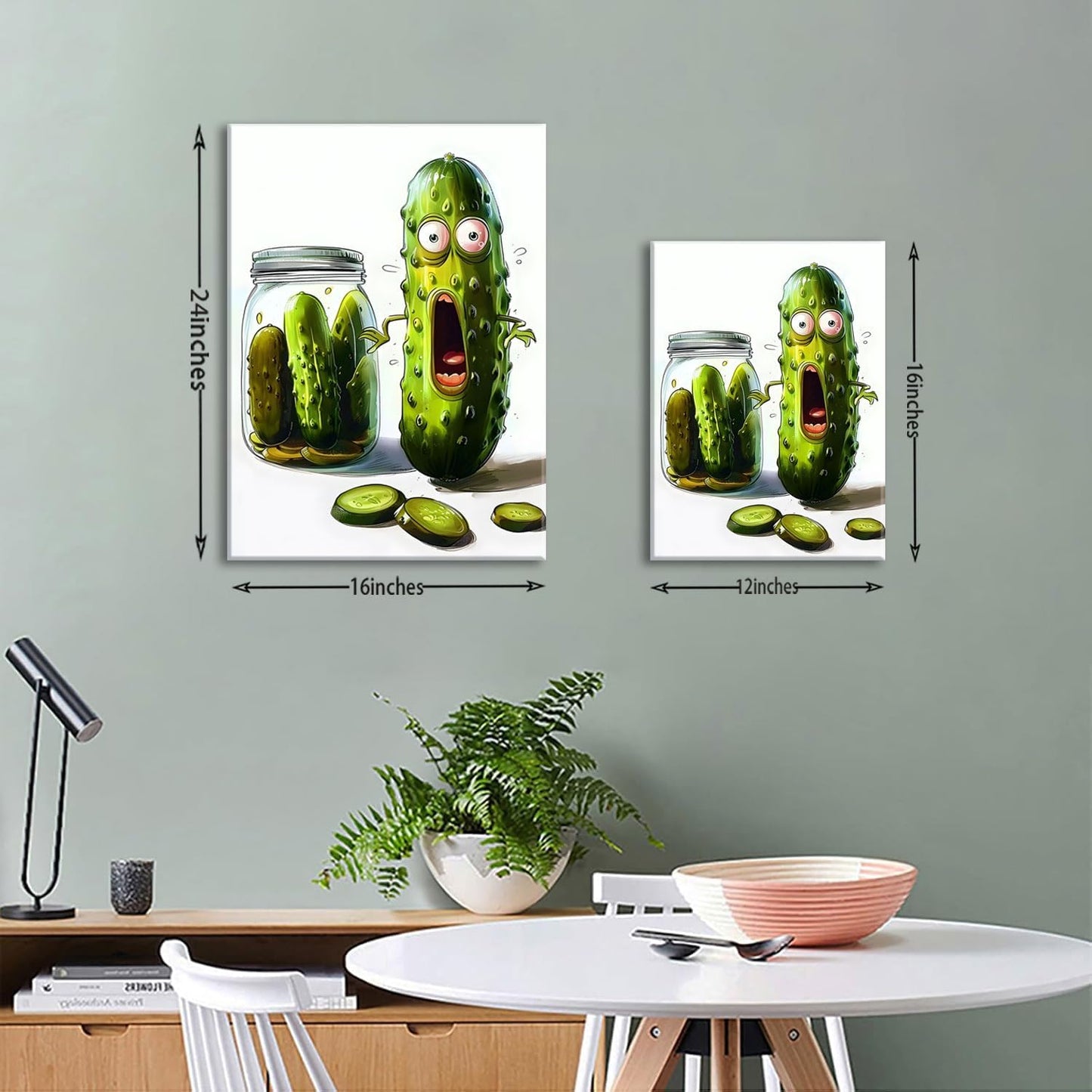 OIQArtOIQ Funny Kitchen Wall Art, Weird Kitchen Wall Decor, Vegetable Paintings Cool Postsers, Food Art, Eclectic Decor Dining Room, Chef Canvas Wall Art Print Artwork, Pickle Pictures