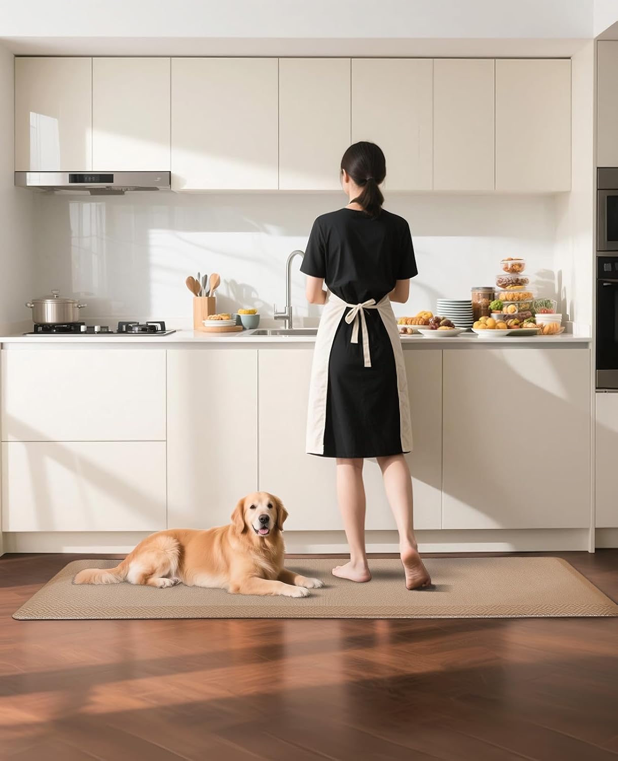 Ophanie Kitchen Mats for Floor, 3/4 Inch Thick Kitchen Rugs, 20'' x 60'' Anti Fatigue Standing Cushioned Mat, Waterproof,Comfort Ergonomic Mat for Office, Home, Sink, Beige Non-Slip Bottom