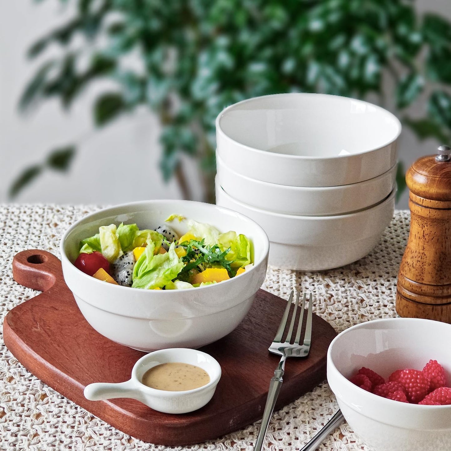 HAPPY KIT 6inch Ceramic Soup Bowls, Cereal Bowl Set of 6, 24OZ for Kitchen, Cereal Soup Rice Pasta Salad Oatmeal, Thick-edge Non-slip Design