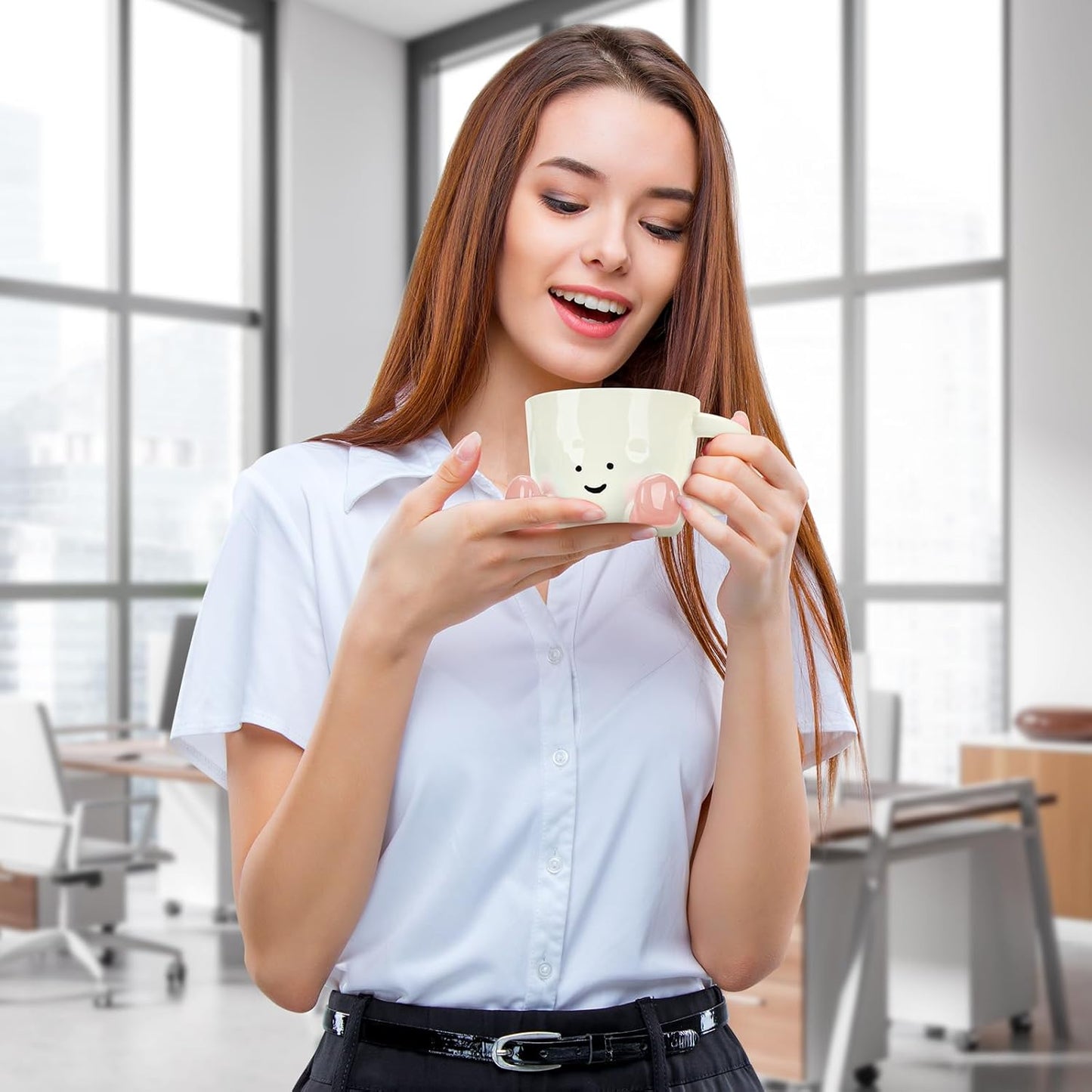 Coffee Mugs,Cute funny Mug For Women, 380ml Unique Ceramic Coffee Tea Cups, Office Mug Gift (pink)