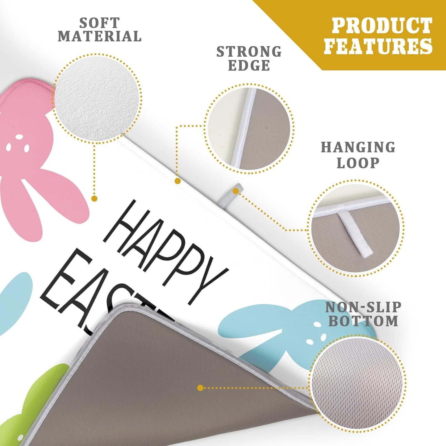 Spring Easter Dish Drying Mats for Kitchen Counter 18×24 Inch Cute Bunny Rabbit Large Microfiber Drying Mat Kitchen Accessories Dish Rack Mat Drainer Pad Washable Absorbent