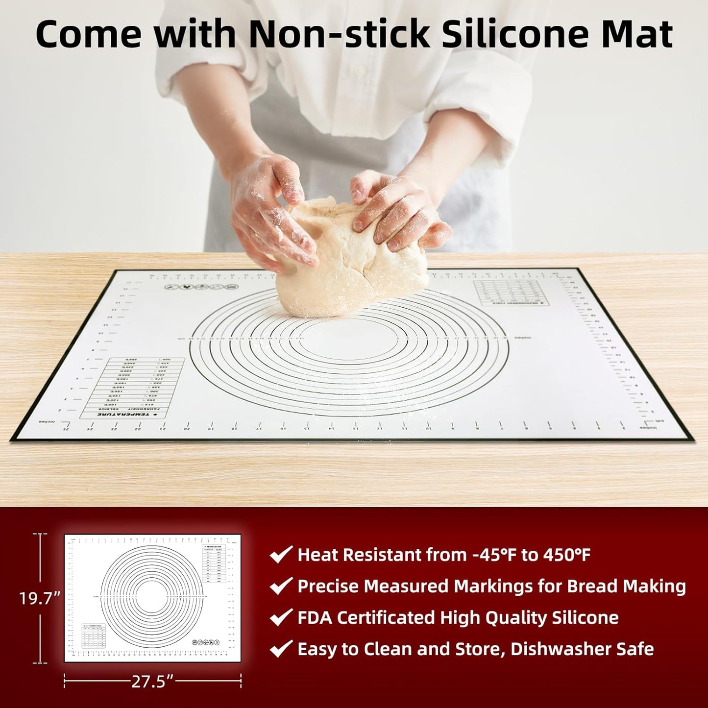 Davivy 9QT Large Dutch Oven for Sourdough Bread with Silicone Baking Mat, Pre-Seasoned Non-stick Cast Iron Sourdough Loaf Pan, Cast Iron Sourdough Baking Pan Large Capacity