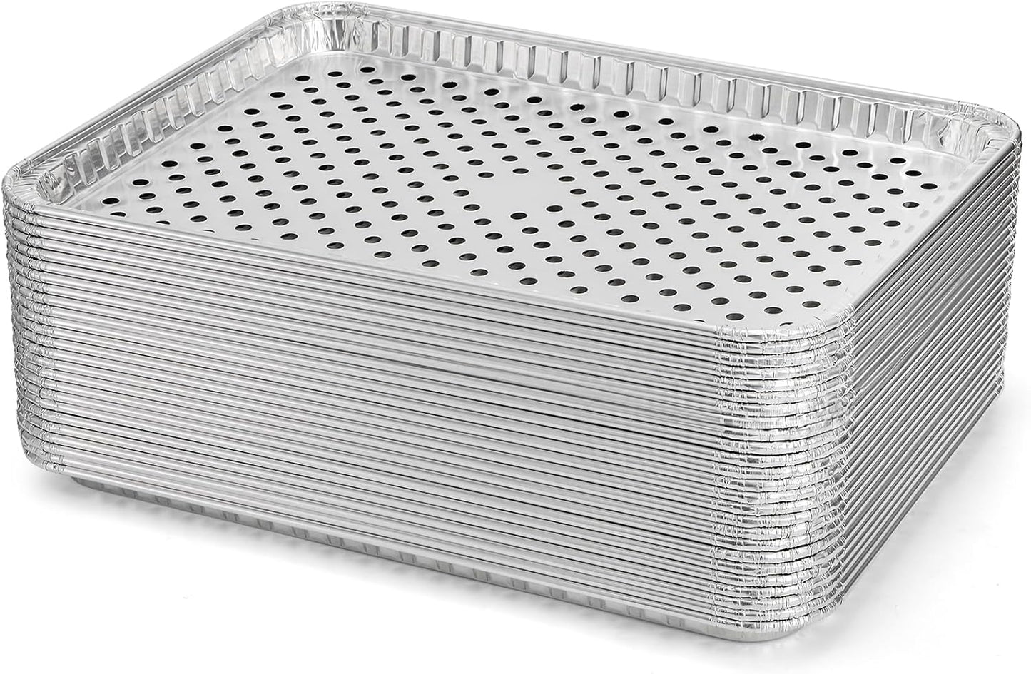 Frcctre 25 Pack Disposable Aluminum Grill Pans, 16 x 12 Inch Large Aluminum Broiler Pans Foil Grill Trays Topper Pan Sheet Pan with Holes for for Outdoor Cooking and Camping, BBQ