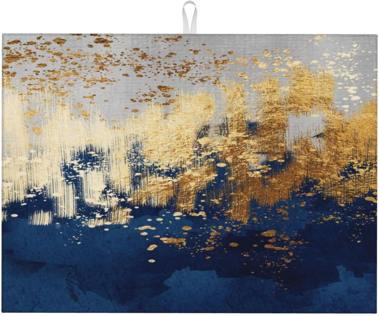 Navy Blue Gold Abstract Art Dish Drying Mat for Kitchen Counter, Absorbent Microfiber Drying Pad for Dishes, 18" x 24" Washable Foldable Modern Kitchen Mat for Dining Area & Home Decor, Blue Gold