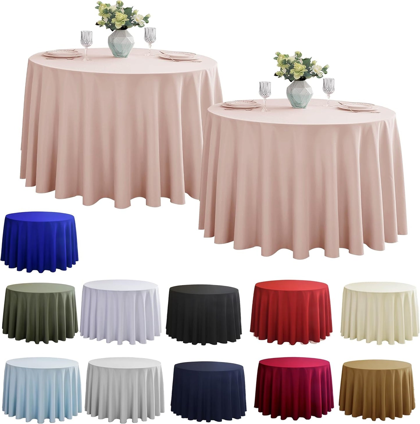 2-Pack Round 90-inch Dusty Pink Table Cloths, Solid Stain and Wrinkle Resistant Circular Tablecloth, Premium Plain Weave Polyester Fabric Table Linen Covers for Hotel, Banquet