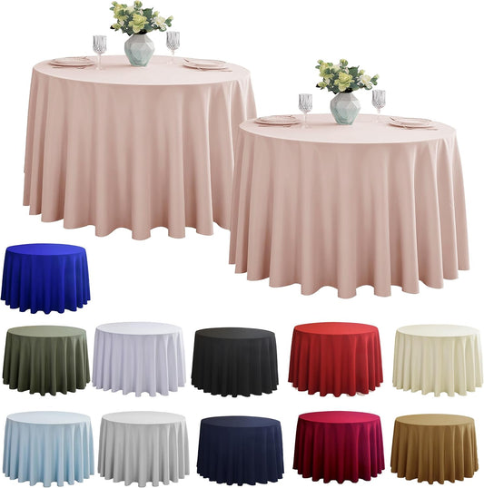 2-Pack Round 90-inch Dusty Pink Table Cloths, Solid Stain and Wrinkle Resistant Circular Tablecloth, Premium Plain Weave Polyester Fabric Table Linen Covers for Hotel, Banquet
