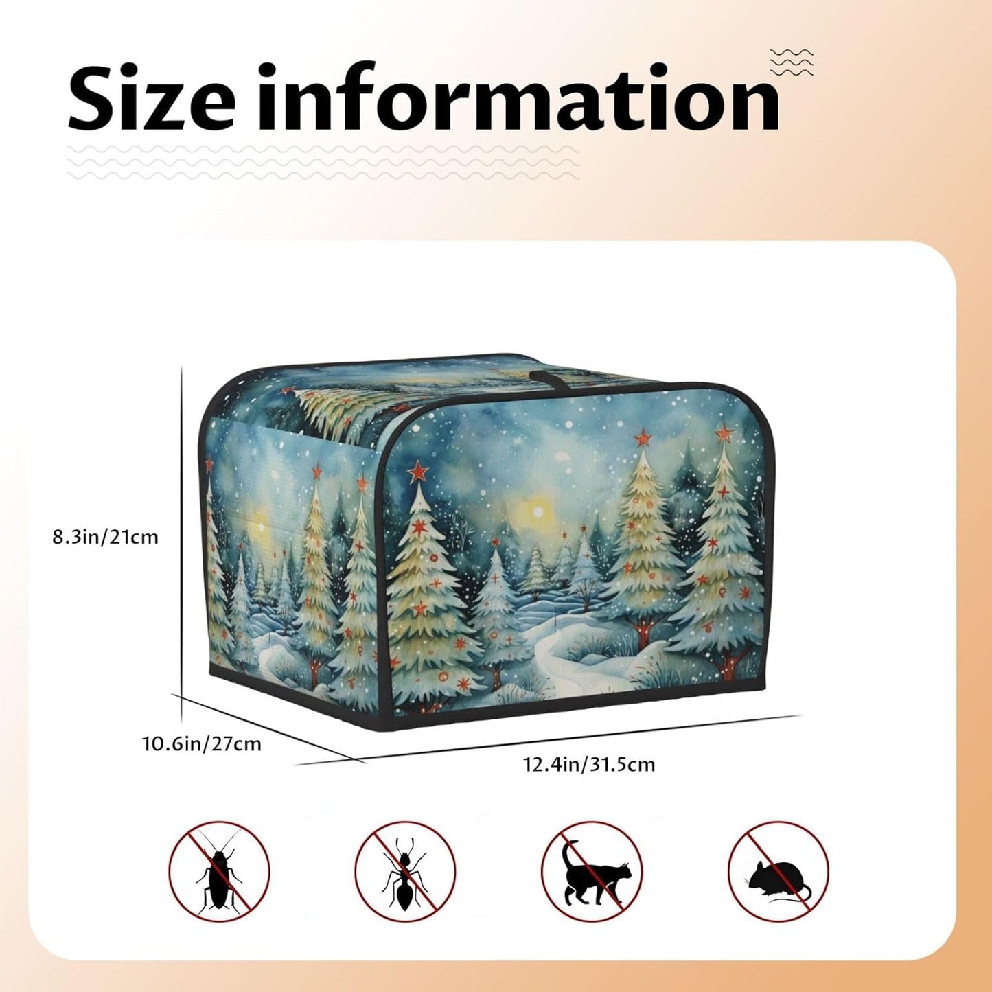 Toaster Cover 4 Slice Christmas Tree Watercolor Winter Forest Kitchen Small Appliance Covers with Pockets Dust and Fingerprint Protection