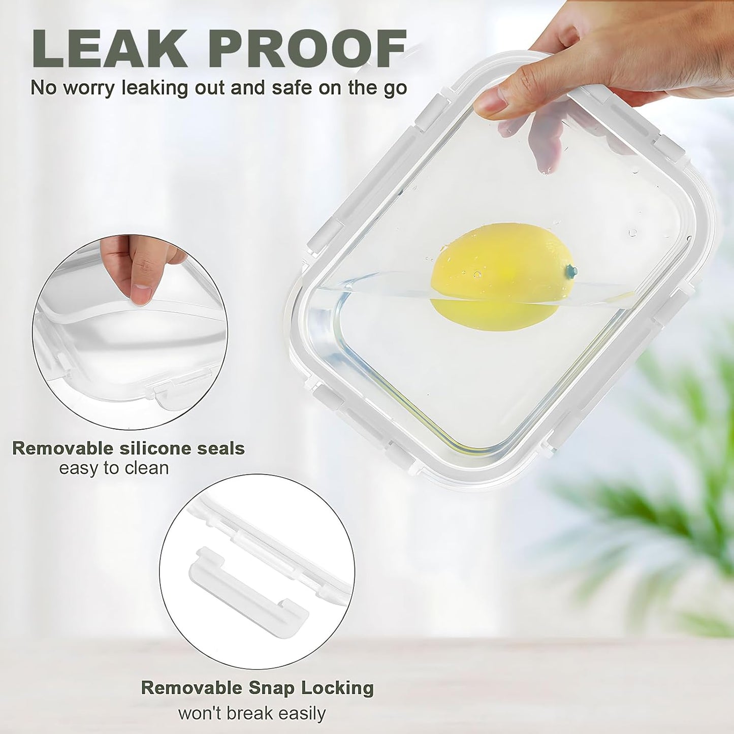 KOMUEE 30 Pieces Glass Food Storage Containers Set, Glass Meal Prep Containers Set with Snap Locking Lids, Airtight Glass lunch Containers, Microwave, Oven, Freezer & Dishwasher,White