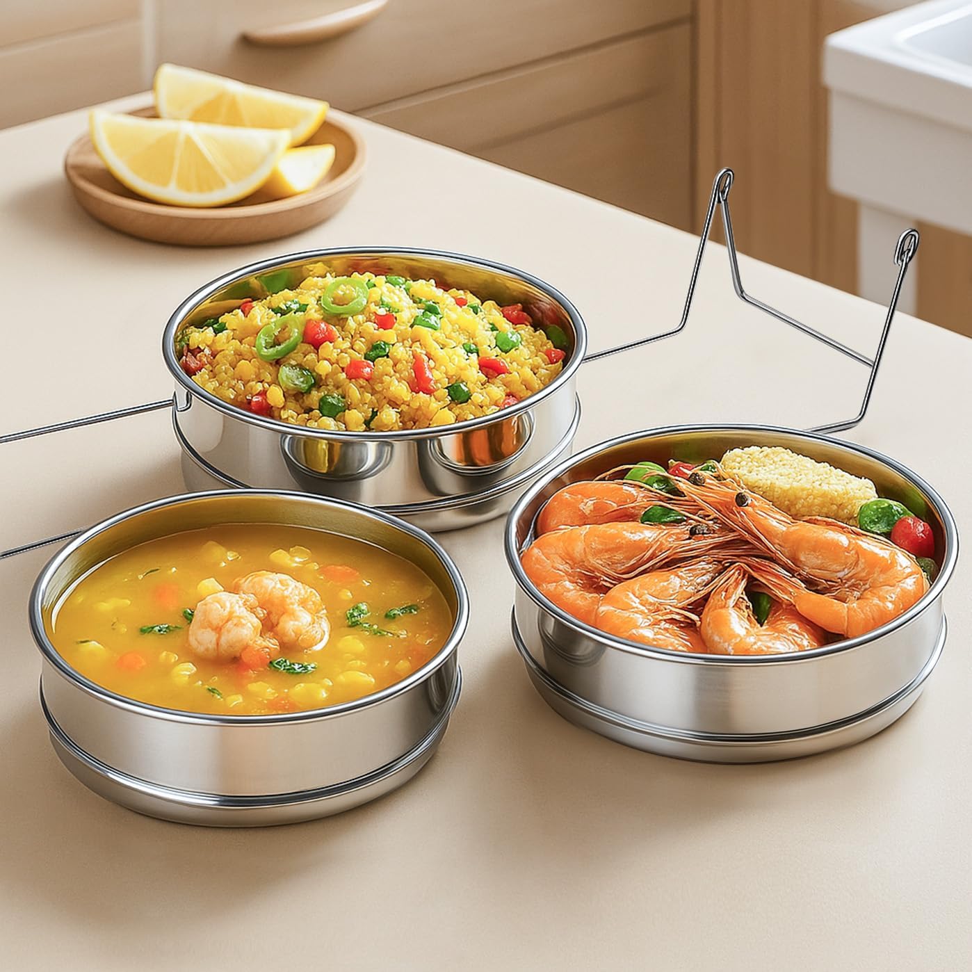 Instant Pot Insert for 6 & 8 Quart, 3 Tier Steamer Insert Pans 2 Interchangeable Lids and Sling for Instant Pot Pressure Cooker, Pot in Pot for Baking, Steaming & Casseroles