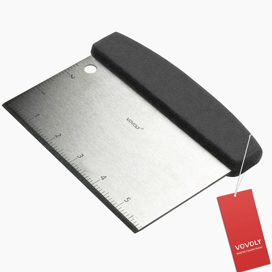 Vovoly Multipurpose Bench Scraper Kitchen Utensil for Flat Top Griddle, Dough Scraper Cutter for Bread and Pizza Cutter - Stainless Steel Metal Griddle Scraper Chopper-Dishwasher Safe