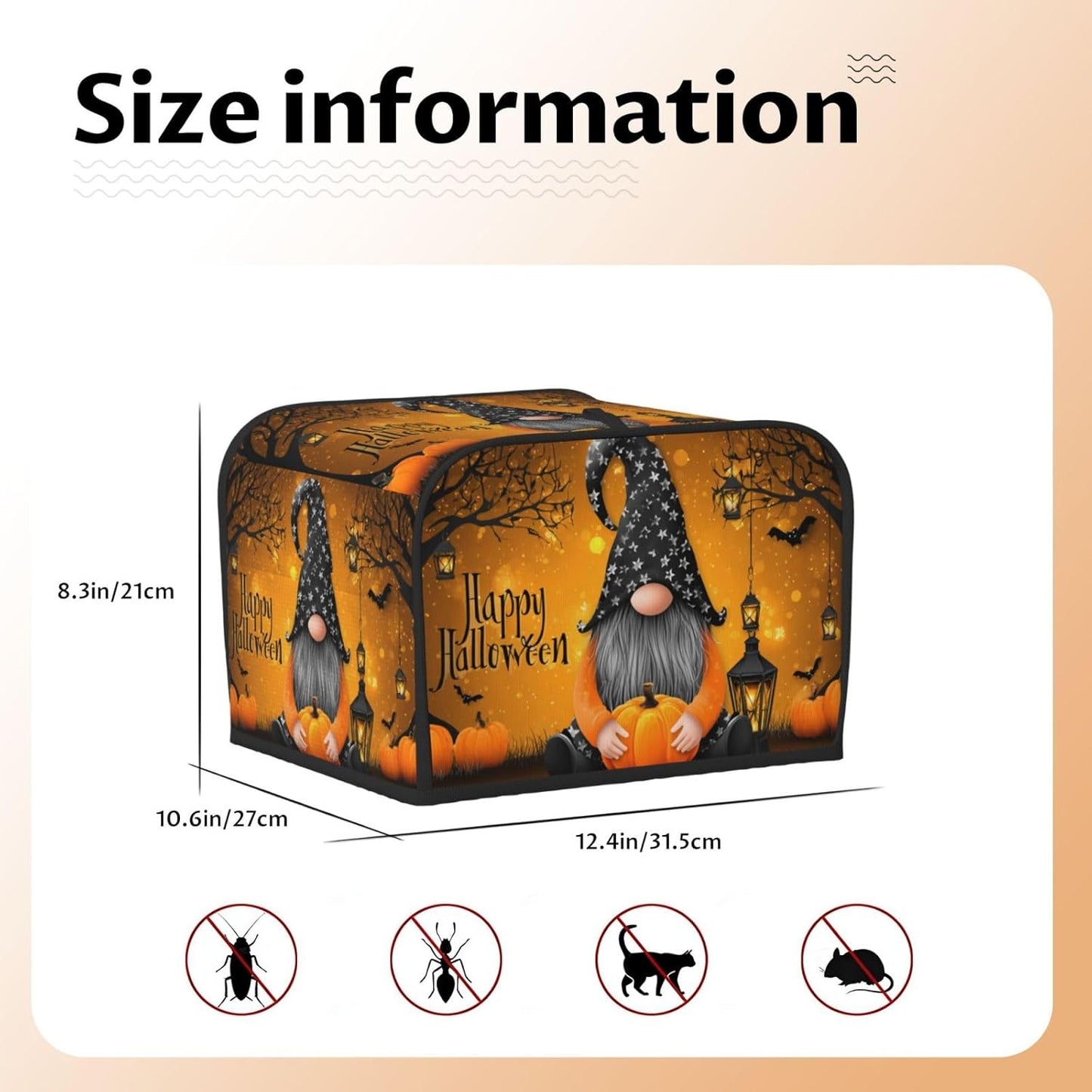 Toaster Cover 4 Slice Pumpkin Gnome Halloween Night Kitchen Small Appliance Covers with Pockets Dust and Fingerprint Protection