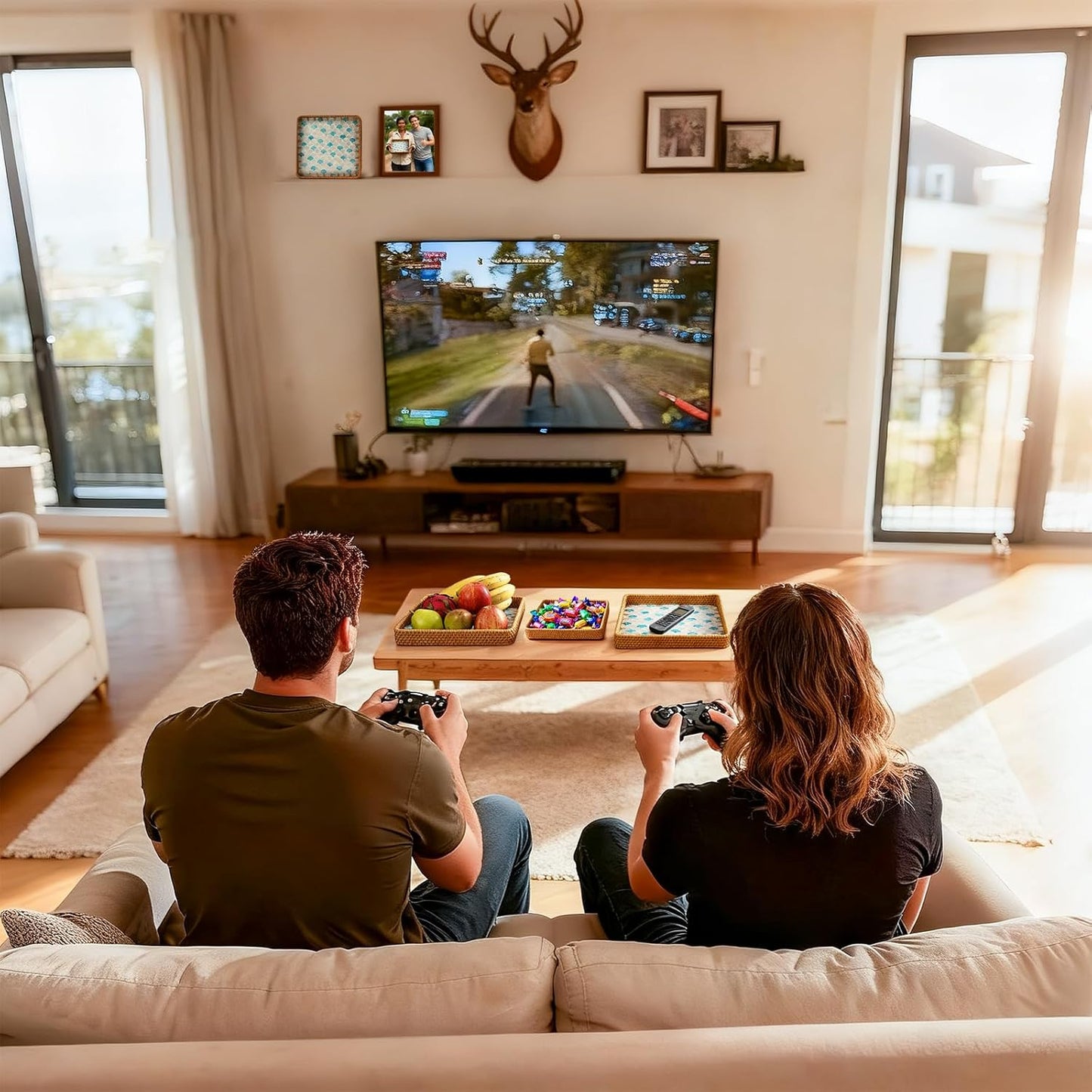 Rattan Tray with Mother of Pearl Inlay, Boho Coffee Table Decor, Decorative Serving Tray, Farmhouse Gift for Living Room & Bathroom