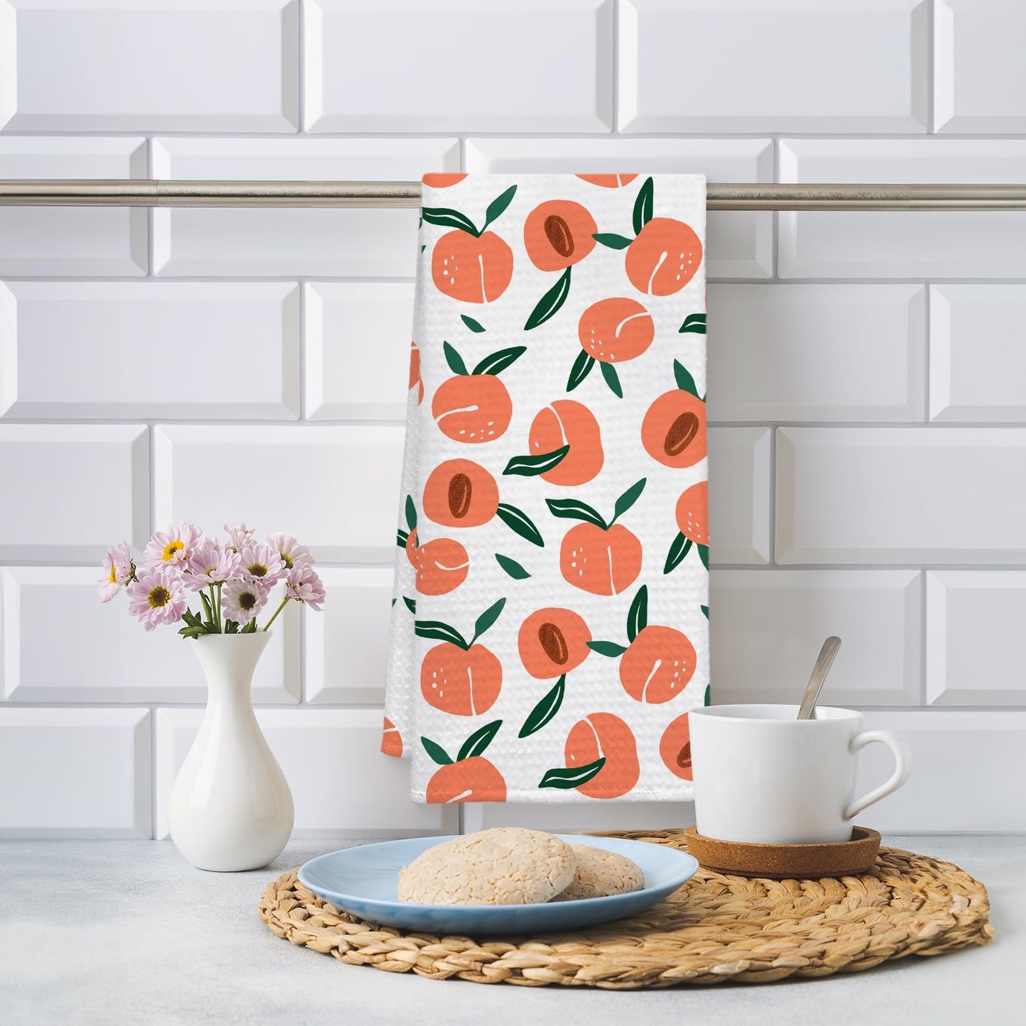 Peach Decor Kitchen Towel, Peach Hand Towel Dish Towel for Kitchen Bathroom Decor, Fruit Lover Gifts, 16x24 Inches