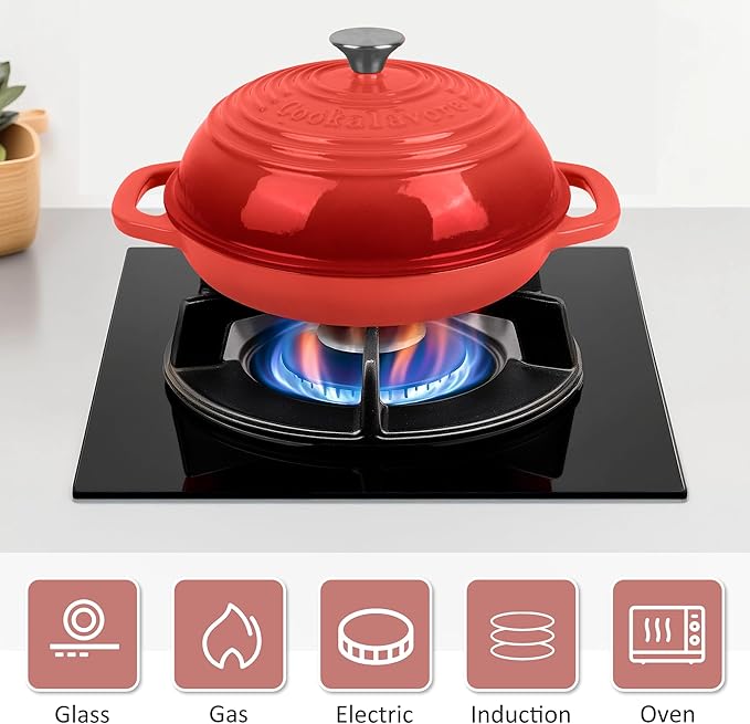 Premium Enameled Cast Iron Dutch Oven for Bread Baking | Non-Stick 2QT Oval Bread Oven with Lid | Perfect for Sourdough, Loaf, and Artisan Baking (Round Red, 5 QT)