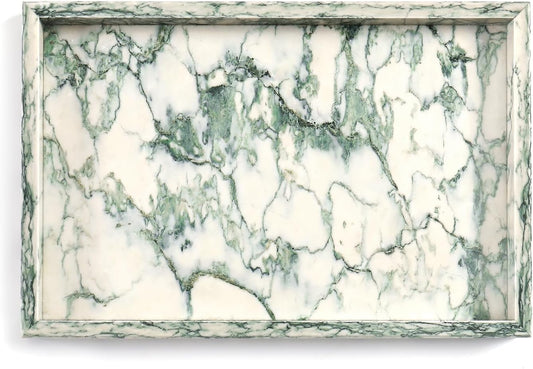 Yew & Tulip Natural Marble Vanity Tray, Nature Marble with Green Textures Serving Tray for Bathroom, Kitchen, Vanity, Home Decor, Wedding etc. (12" x 8" x 1.2")