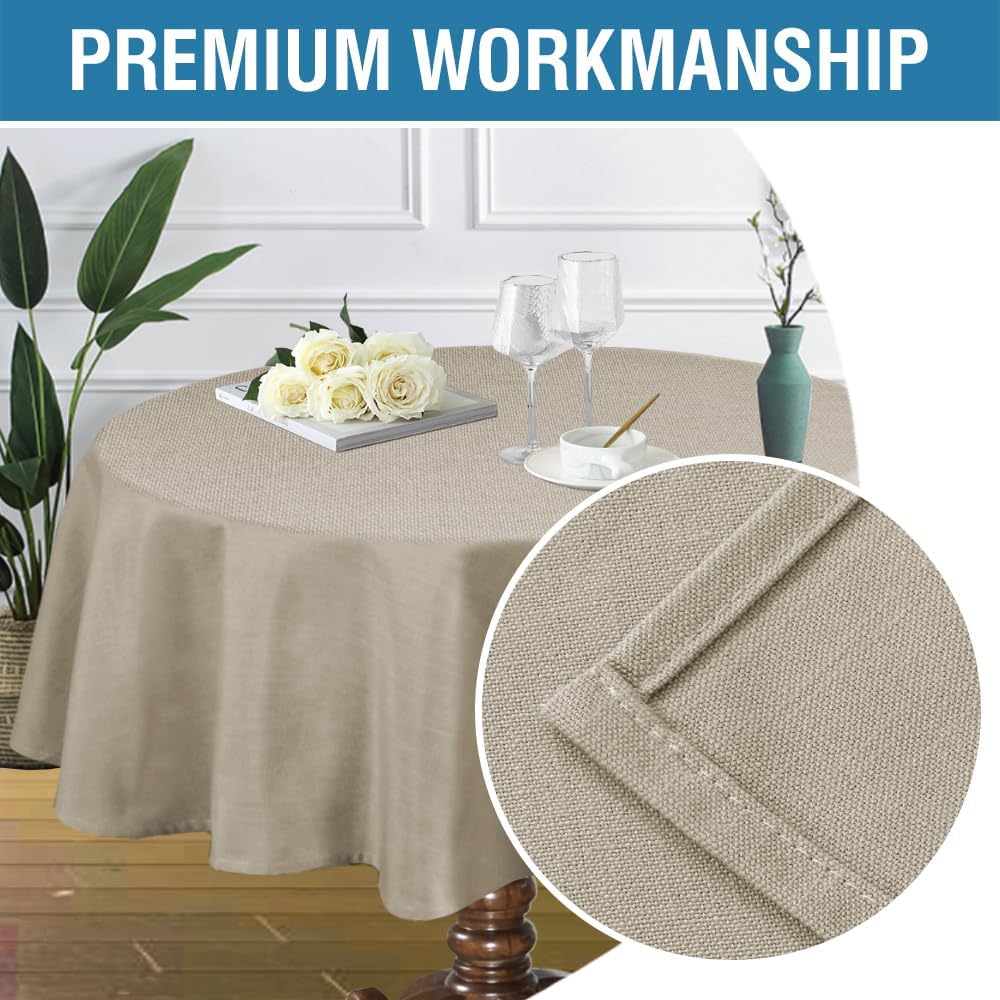 H.VERSAILTEX Linen Textured Table Cloths Round 60 Inch Premium Solid Tablecloth Spill-Proof Waterproof Table Cover for Dining Buffet Feature Extra Soft and Thick Fabric Wrinkle Free, Taupe