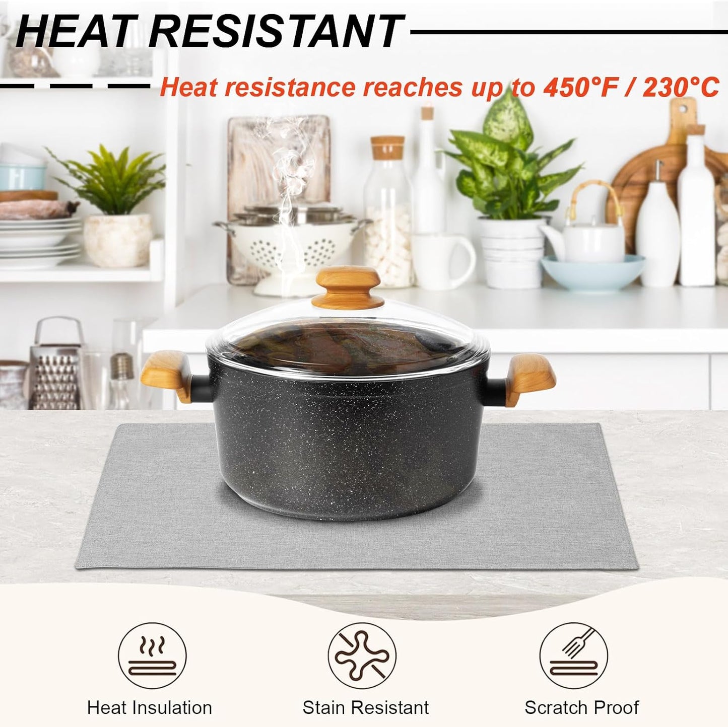 Cloth Placemats Set of 6, Cotton Linen Blend Machine Washable Double Layered Durable Place Mats Heat Resistant Placemats Wrinkle Free Thick Fabric Dining Table Mats (Light Grey, 6)