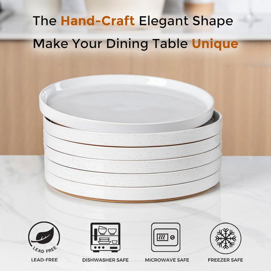 AmorArc Ceramic Dinnerware Set for 8 | Speckled Stoneware Plates and Bowls with Rustic Terracotta Underside| Scratch Resistant,Dishwasher & Microwave Safe Dishes Sets- 24pcs White