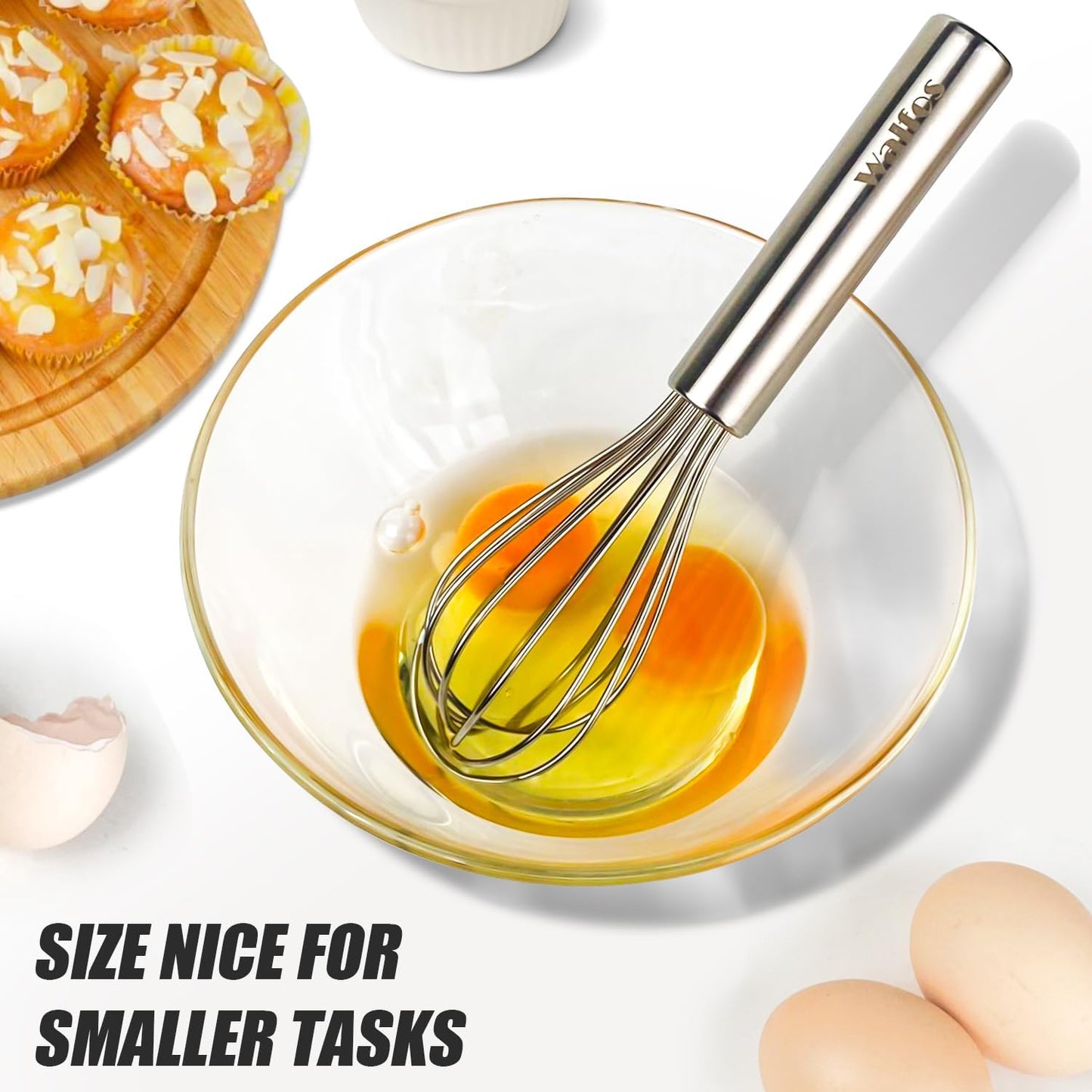 Walfos Mini Whisk,6+8 in Small Whisk,304 Stainless steel Whisks Heat Resistant 600°F,Nice for mixing salad dressings or beating an egg.Tiny whisk size great for narrow and shallow vessels.Silver