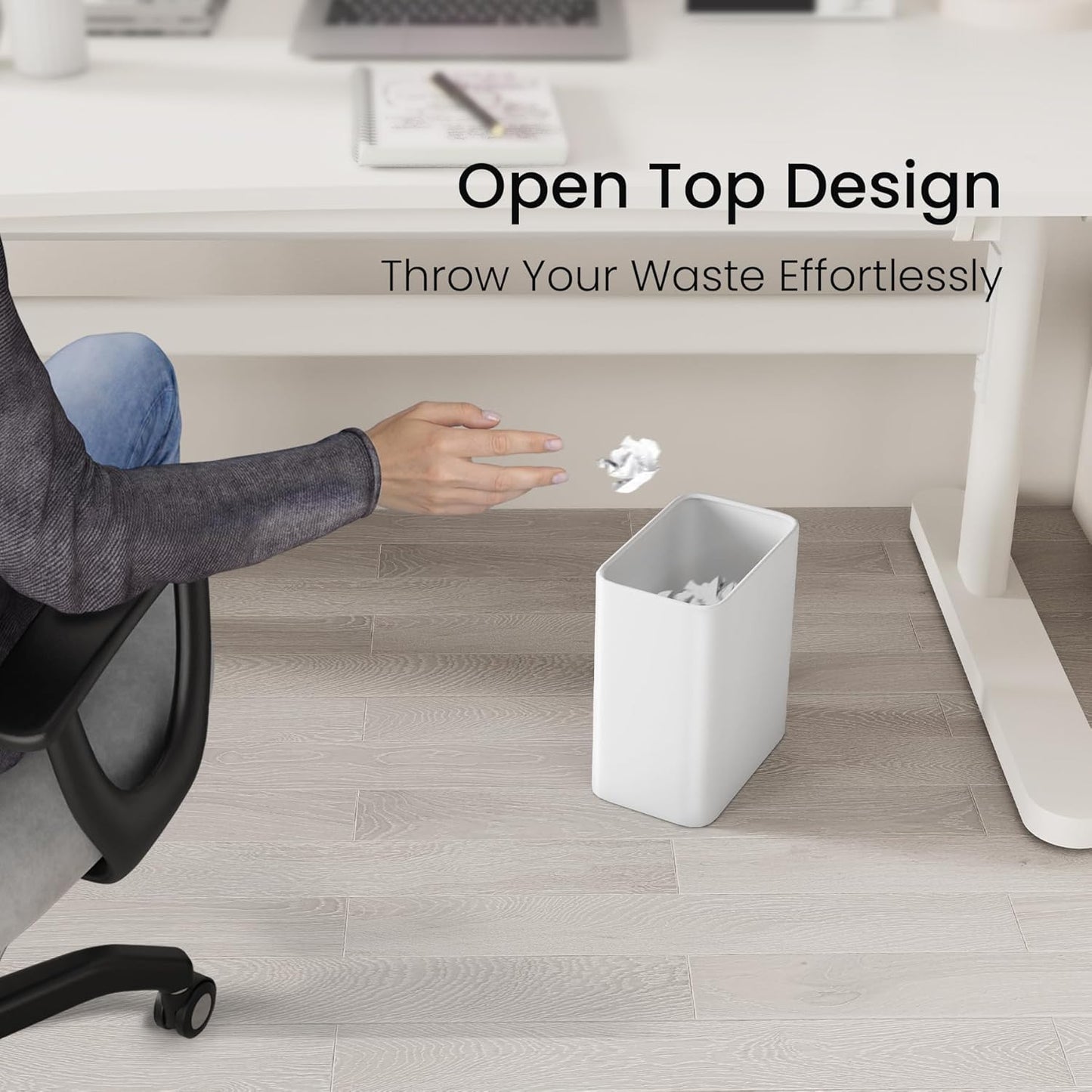 Cesun Small Bathroom Trash Can 2.1 Gallon Wastebasket, Modern Metal Garbage Can Office Waste Basket, White Stainless Steel Trash Bin for Bedroom, Home Office, Toilet, rv, Near Desk, Under Sink.