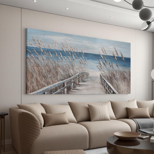 Canvas Wall Art Decor Oversize Modern Wall Art Decorations Blue Beach Coastal Artwork for Walls Textured Wall Art Prints Pictures Wall Decor Wall Art For Walls Home Office Decoration 35" X 70"