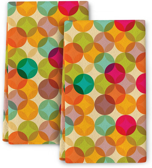 Mid Century Modern Retro Kitchen Towels Decorative Set of 2, Soft Absorbent Dish Towels for Drying Dishes, Colorful Hand Towels Tea Towels for Kitchen Bathroom Farmhouse Home Decor
