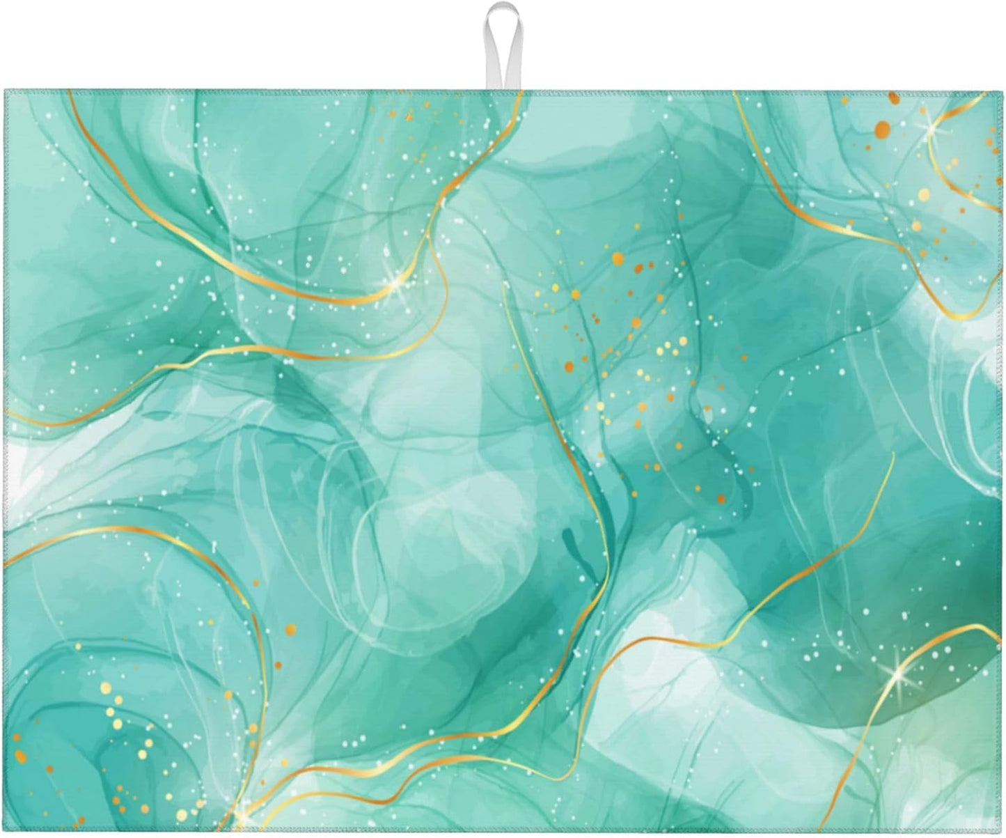Teal Gold Marble Dish Drying Mat for Kitchen Counter Green Turquoise Drying Pad 18x24 Inch Modern Absorbent Reversible Dish Drainer Rack Mats