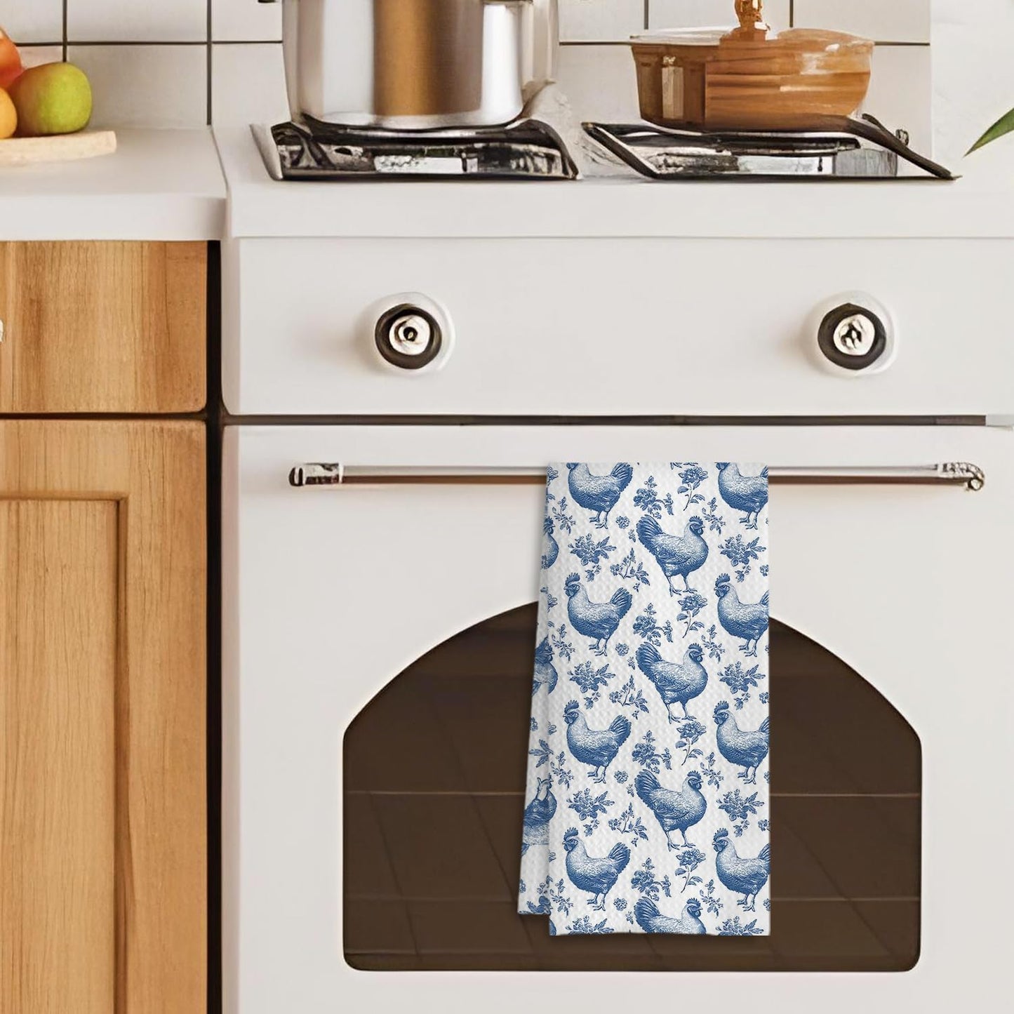 Chinoiserie Chicken Kitchen Towels, Chicken Lover Mom Lady Gifts Decorative Dish Tea Towels for Kitchen, Rustic Farm Animal Hens Hand Towels for Bathroom, 16x24 Inches