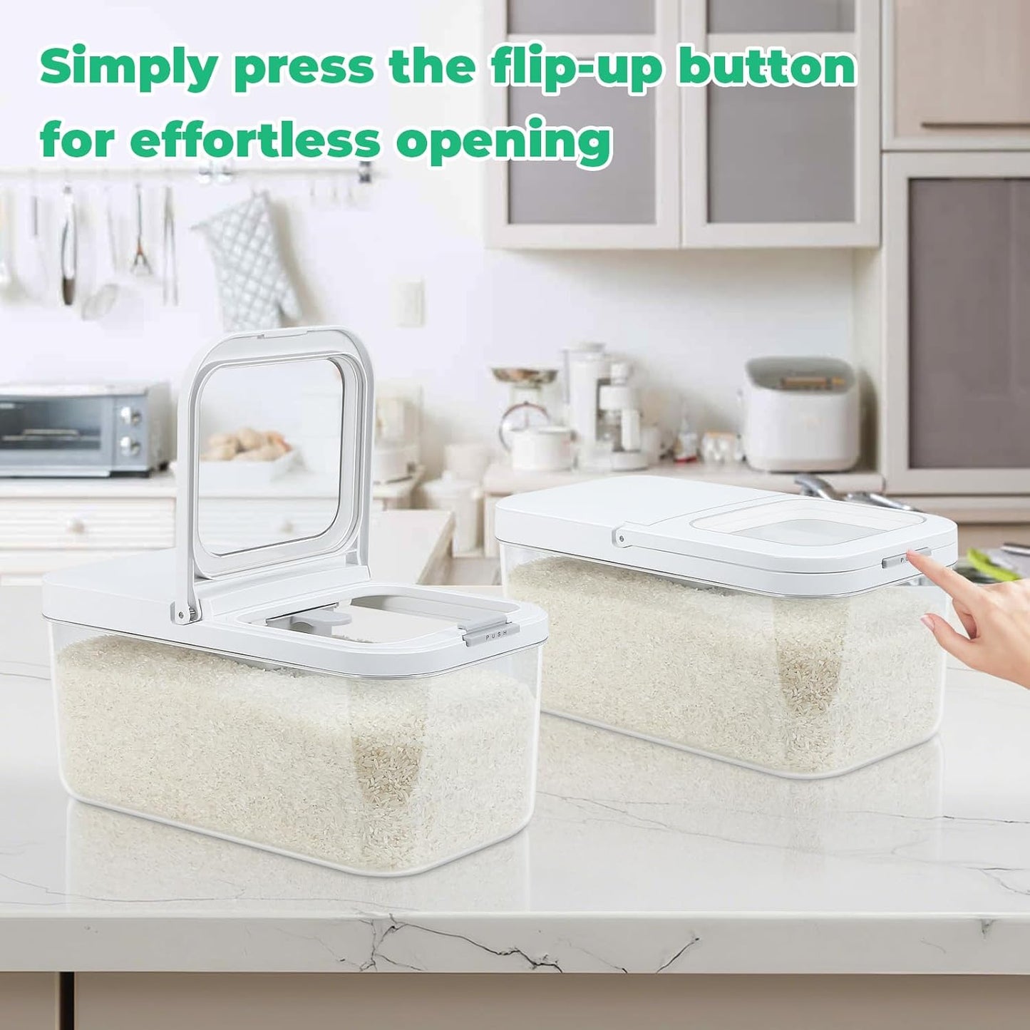 TBMax Rice Flour Storage Container with Automatic Flip-up Lid 13 Lbs | 6.5 Qt, Short and Narrow Food Storage Flour Bin for Kitchen Drwer Organization, Pet Dog Cat Food Storage Container