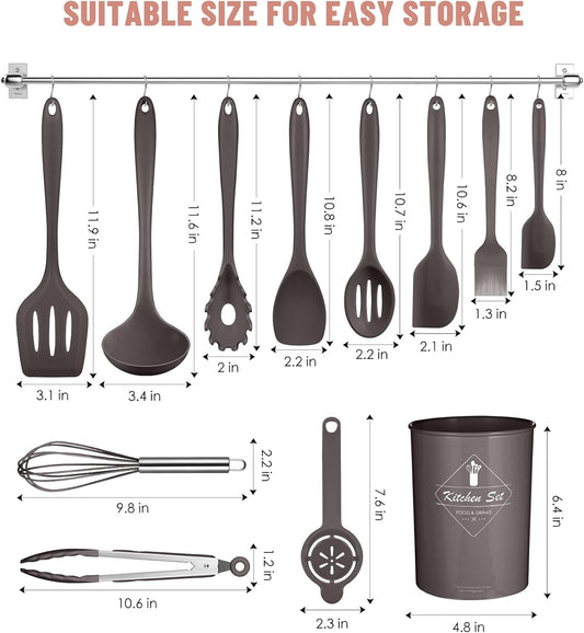 Kitchen Utensils Set-12 Pieces Silicone Cooking Utensils Set (Dishwasher Safe) 392°F Heat Resistant Spatula Set, Nonstick Cookware