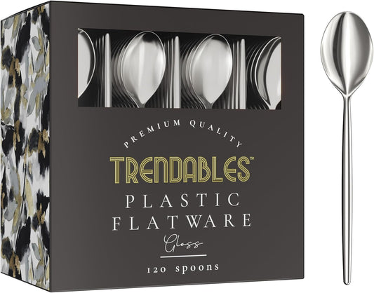 Trendables Disposable Silver Plastic Cutlery - 120 Pack Silverware Set With Spoons and Utensils