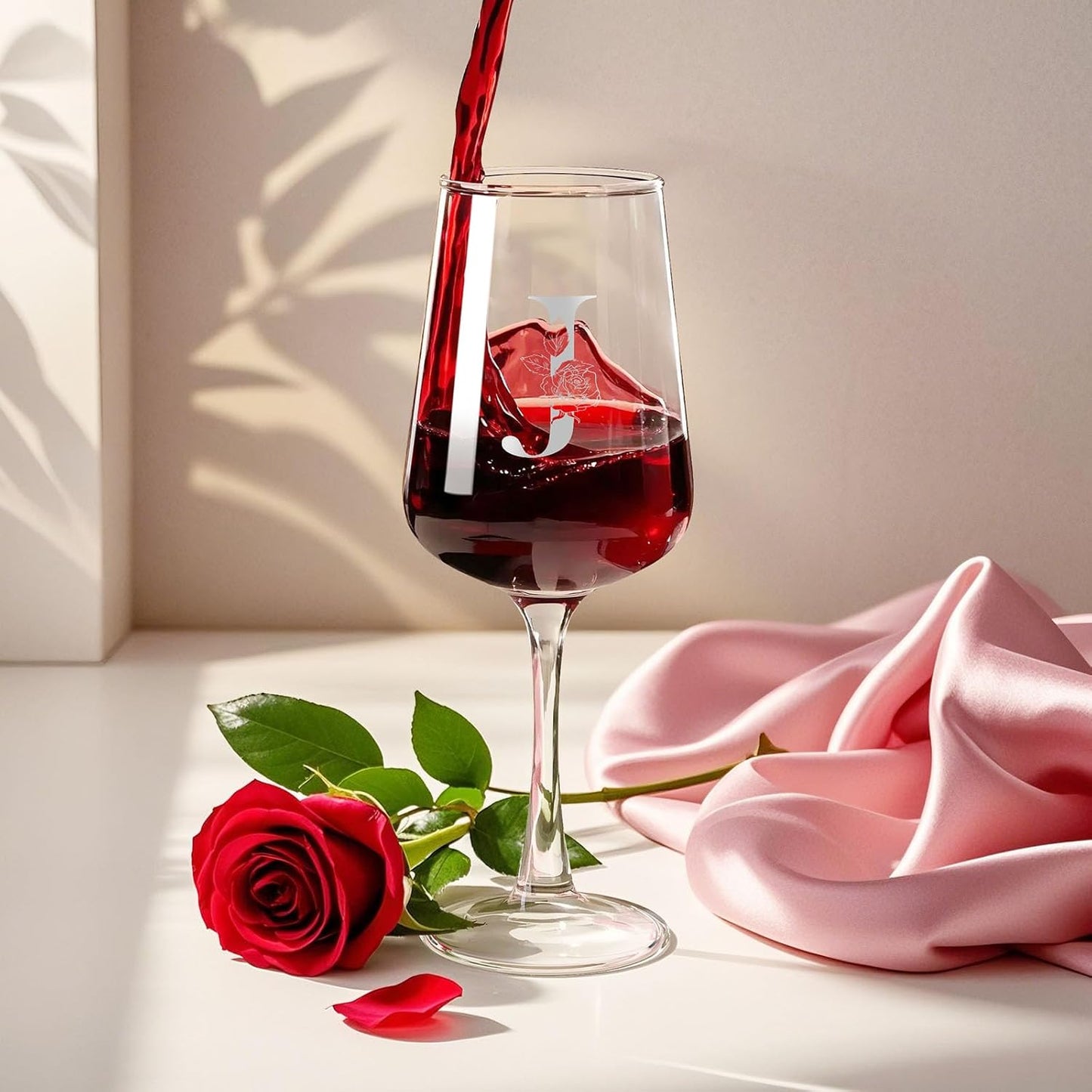 Personalized Wine Glass Gifts for Women - Monogrammed A-Z Wine Glasses Gift | Custom Christmas Gift, Valentines Day, Birthday Gifts for Women Her Mom Wife Best Friend Sister (J)