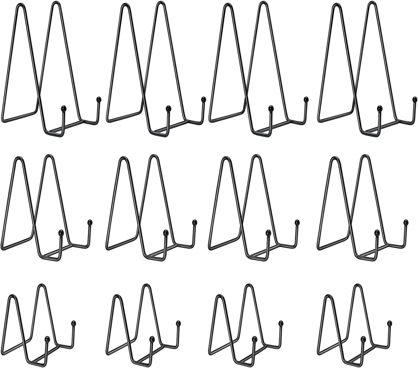 Kruodop 12 Pack Plate Stands for Display, 6 Inch 4 Inch 3 Inch Plate Holder Display Stand, 3 Size Metal Frame Holder Stands for Book, Pictures, Photo Easel, Tabletop Art